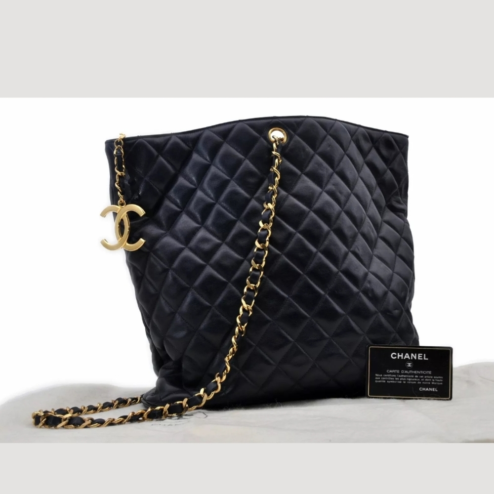 CHANEL Lamb Skin Navy Shoulder Bag